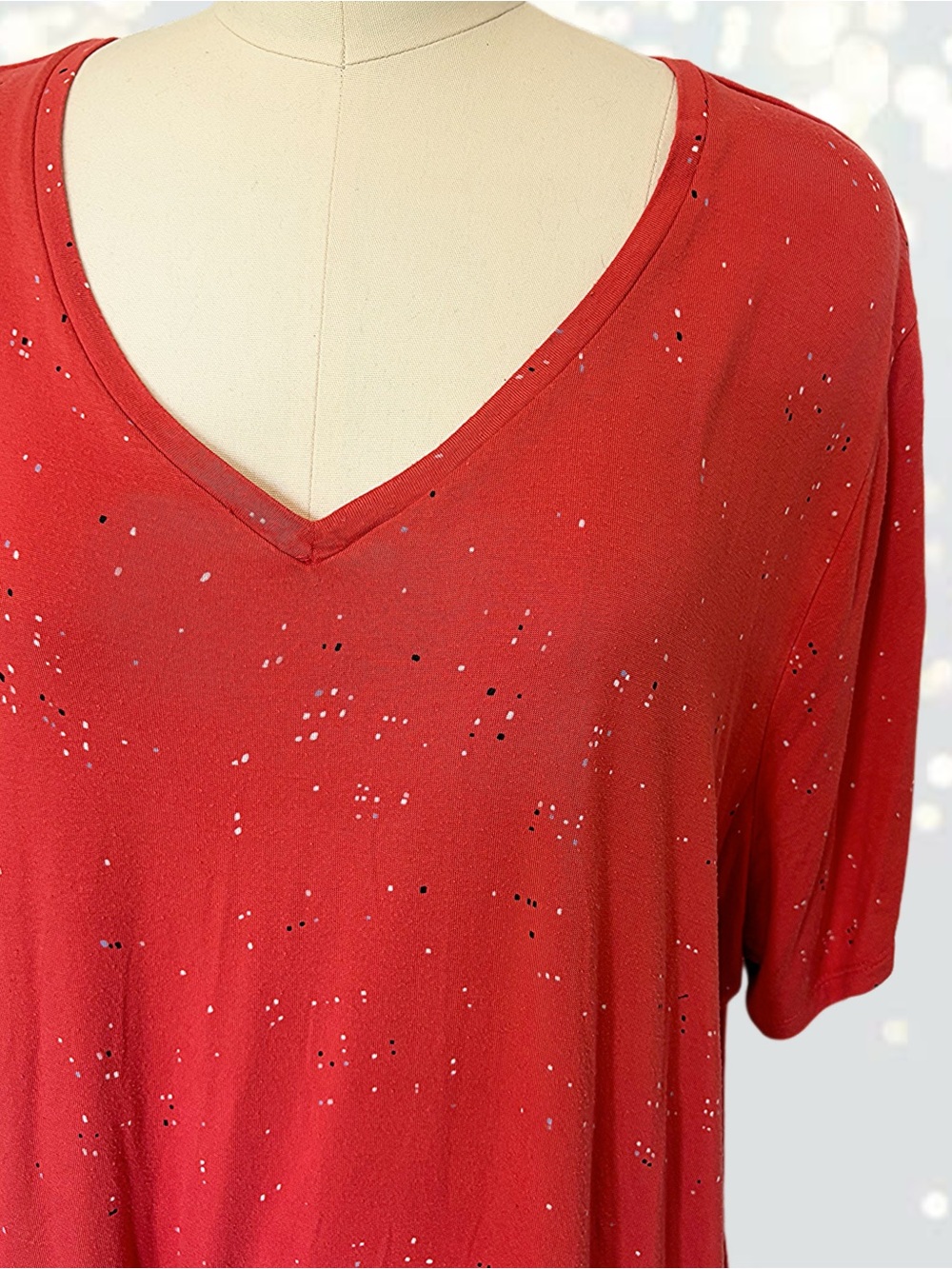 Apt 9 V Neck Top 3X - Red Orange / Melon Speckled Shirt